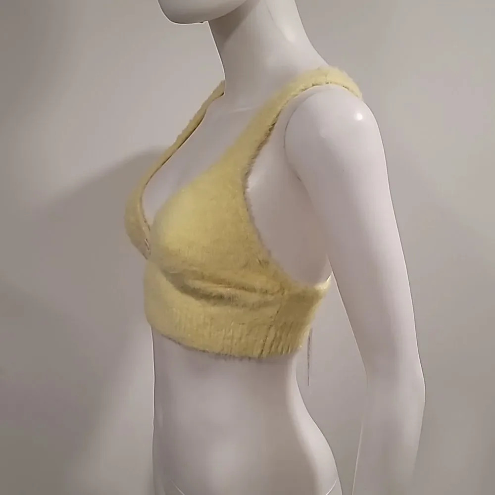 For Love And Lemons Devon Fuzzy Sleeveless Crop Top S Yellow NWT Mohair - Picture 6 of 11